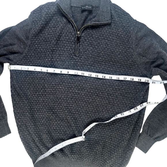 Lentier 100% Merino Wool Gray 1/4 Zip Sweater Men's SZ L - Picture 4 of 7